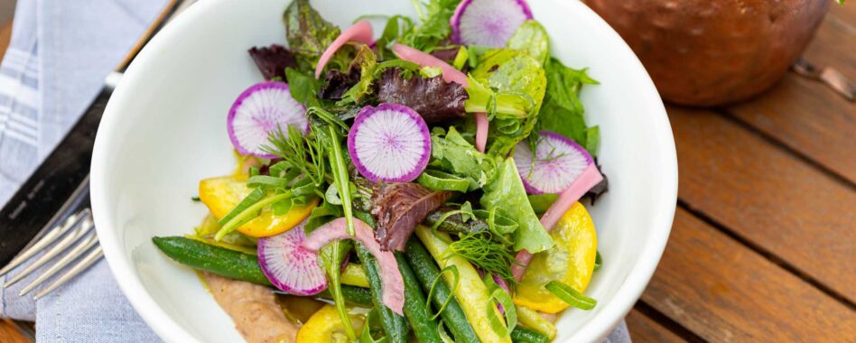 Carolinian Valley Farm Summer Bean Salad in a white bowl