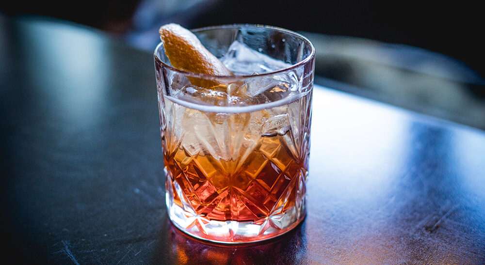 Classic negroni cockail on the bar at Biff's Bistro.