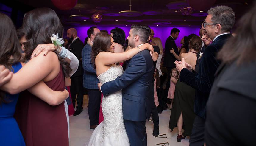 Wedding guests dancing on the dance floor