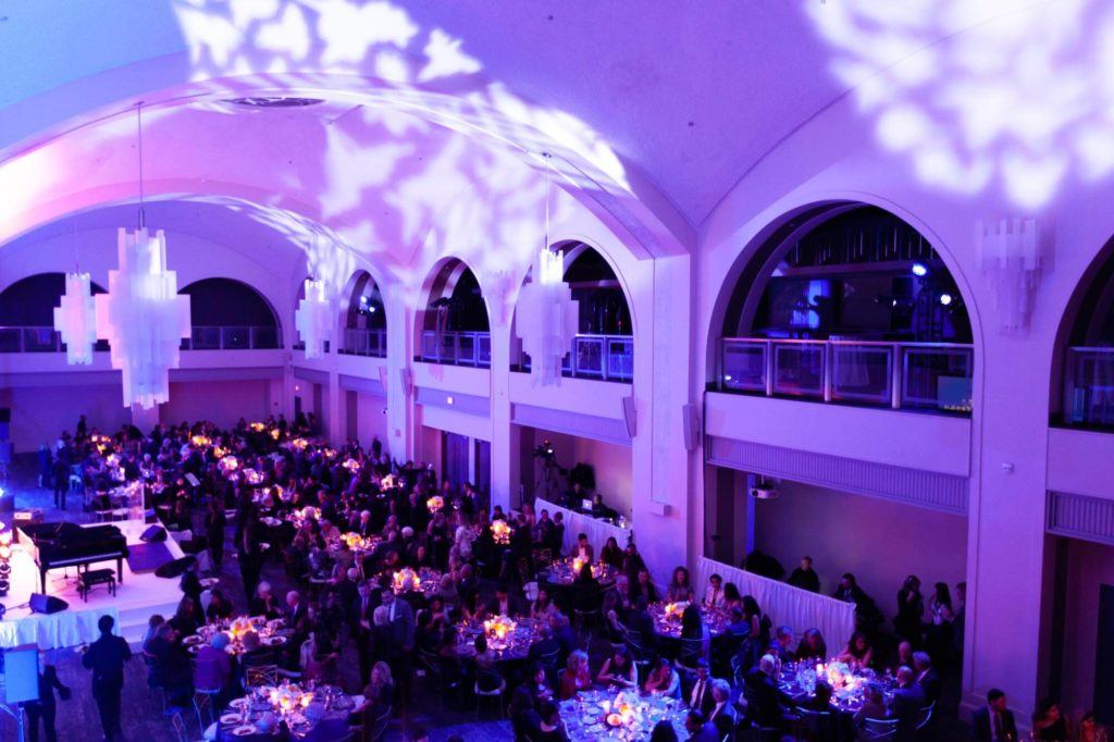 Overhead shot of a seated gala event at Arcadian Court