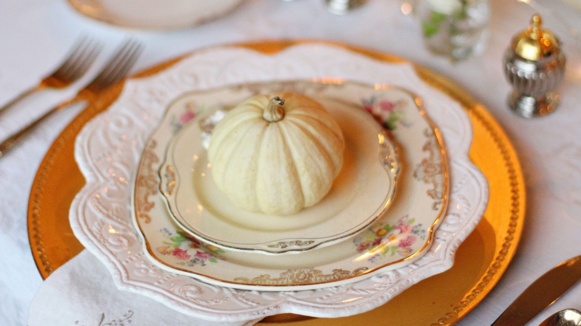 White pumpkin on fancy plates