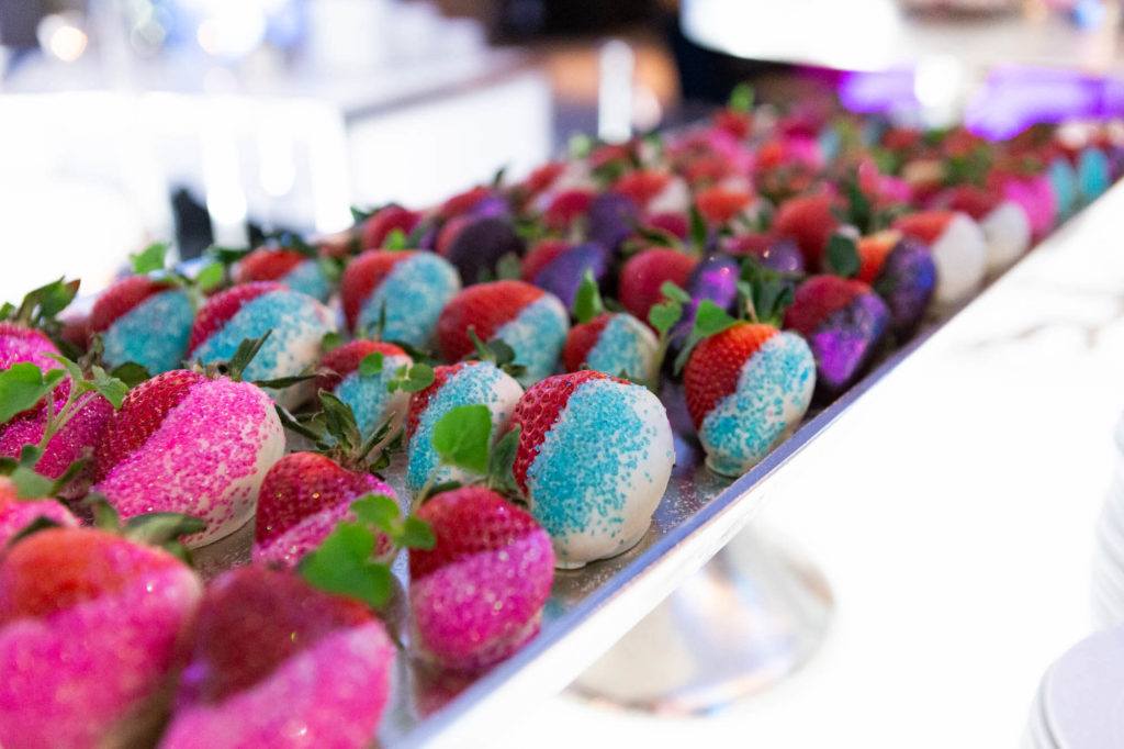 A platter of chocolate-dipped strawberries at The Carlu