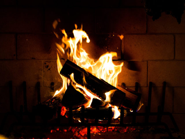 fire in the hearth at Babel restaurant in Toronto