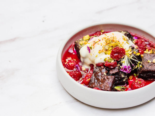 cherry & chocolate labneh ice cream sundae