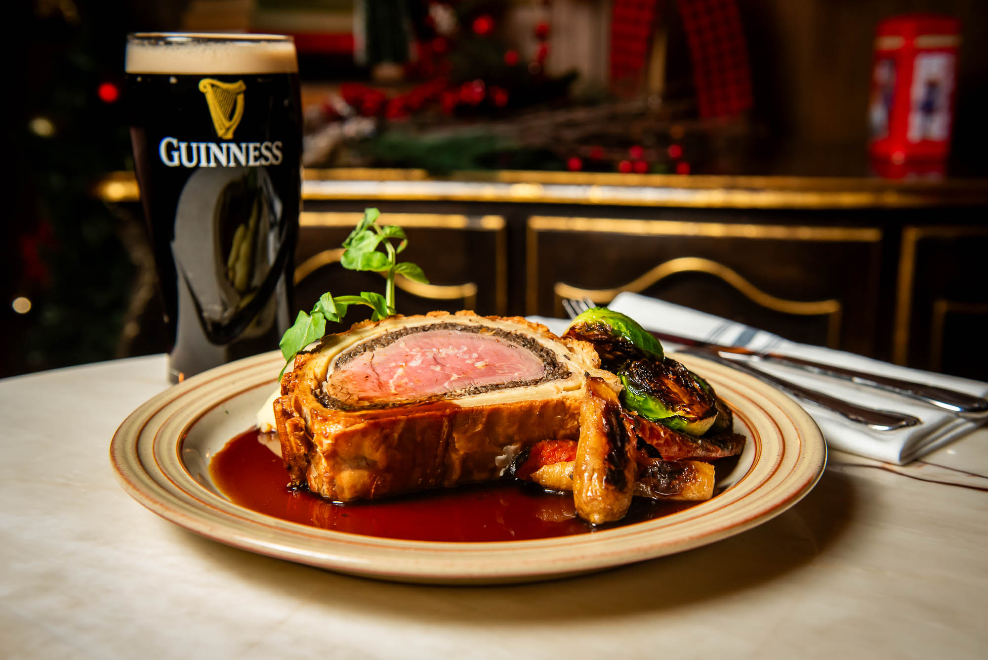 Beef Wellington and a pint of Guinness